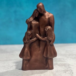 7-årsjubileumsfamiljporträtt, kopparfärgad jubileumspresent, present till henne och honom, julklapp, födelsedagspresent, kallgjuten koppar 9FO4