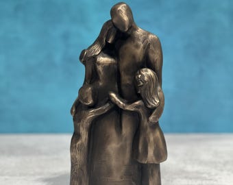 Portrait d'une famille de quatre personnes pour le 8e anniversaire, cadeau d'anniversaire de bronze, cadeau pour elle, cadeau pour lui, cadeau d'anniversaire de 8 ans, bronze coulé à froid 9FO4