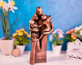 7th Anniversary Family of Five Sculpture Copper, Gift for Her, Gift for Him, Seven Year Husband Wife Newborn Baby