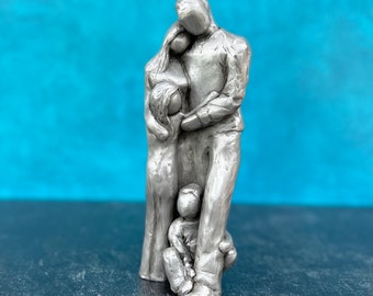 Family of Four Figurine Christmas Gift for Mom, Dad, Husband Wife 7th, 8th, 10th Anniversary Bronze, Aluminum or Copper Gift