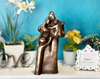 8th Anniversary Family of Four Portrait Sculpture with a Toddler and a Child, Bronze Anniversary Gift 8 Year Gift for Her