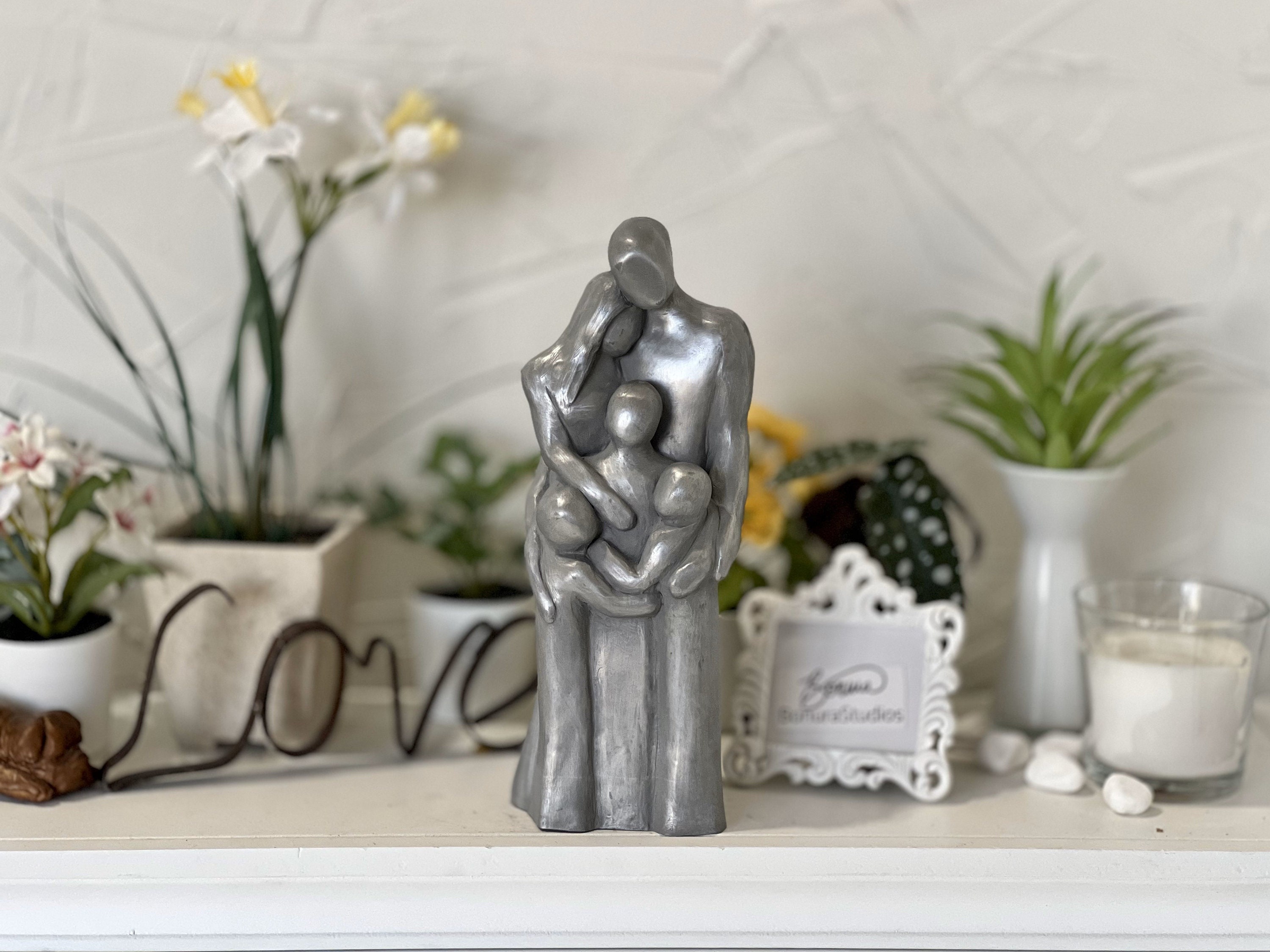 Family of Five Portrait Sculpture with Three Children 7th, 8th, 10th Anniversary Gift, Birthday, Mother's Day, Father's Day - FO5CCC