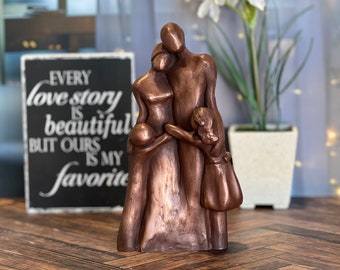 7th Anniversary Family of Four Portrait, Copper Anniversary Gift, Gift for Her Him, Christmas Gift, Birthday Gift, Cold-Cast Copper 9FO4