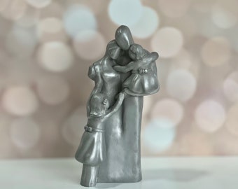 Embrace the Love -Aluminum Family Sculpture, Family of Four: Dad, Mom, Toddler and Older Child, Unique Anniversary Gift Mother's Day present