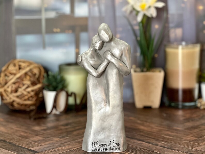 10 Year Anniversary Aluminum Sculpture , 25th Anniversary, 8th Bronze or 7th Copper Couple Figurine image 5