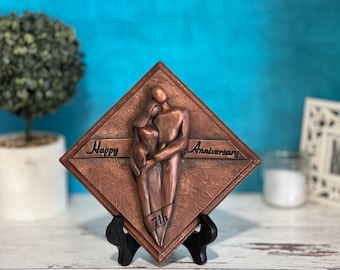 Happy 7th Anniversary Family of Three Plaque, Copper Anniversary Gift, Seventh Wedding Anniversary Gift for Him and Her