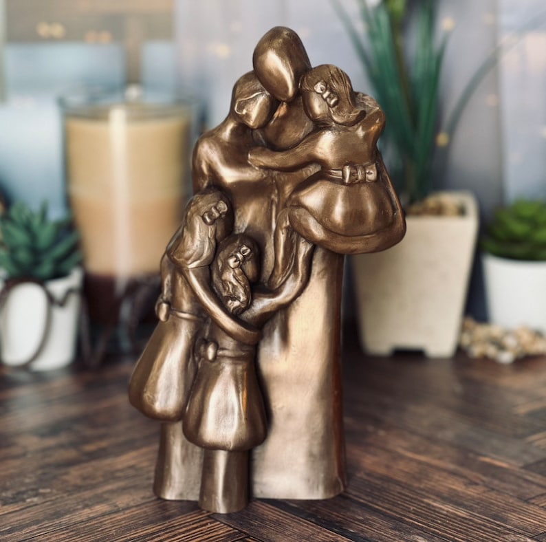 7th, 8th, 10th Anniversary Family of Five Portrait Bronze Gift, Birthday, Mother's Day, Father's Day FO5TCC image 4