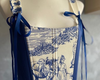 Haut corset toile de Jouy, corset Renaissance, haut corset, corset avec peinture, corset vintage