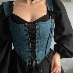 Jacquard Renaissance Corset, Double Lace Corset, Corset Top, Handmade Corset ,Plus Size Corset,   Emerald Corset Front Lacing Bustier