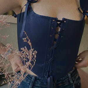 Renaissance Corset, Double Lace Corset, Corset Top, Handmade Corset ,Plus Size Corset,  Blue Corset Front Lacing Bustier, Christmas outfit