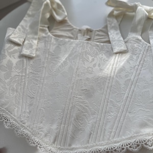 Bruiloft korset, jacquard korset, renaissance korset, plus size korset, korset met kanten lijfje in zacht wit, prinsessenkorset, bruids korset afbeelding 8