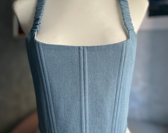 Corsé de mezclilla, Top de corsé, Corsé de mezclilla, Corsé básico, Talla grande, Jeans azules