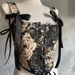 Black Floral Renaissance Corset, Women Corset Top, Vintage Overbust Corset, Plus Size