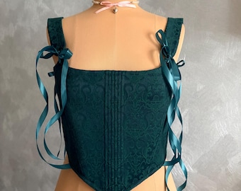 Dark Emerald Jacquard Corset Top , Renaissance Lace-Up Corset , Cottagecore Emerald Bustier ,  Gothic Romantic Corset, Plus Size