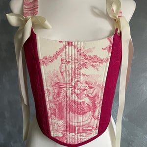 Toile de Jouy Corset Top, Renaissance corset, Corset top, Corset with painting, Vintage corset, Pink Corset
