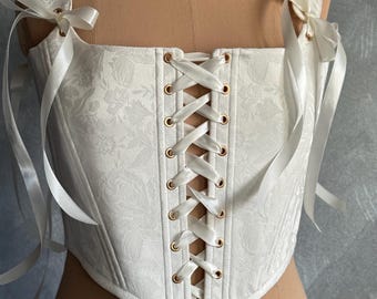 Renaissance Wedding Corset, Double Lace Corset, Corset Top, Handmade Corset, Plus Size Corset, Light Ivory Corset for Bridal