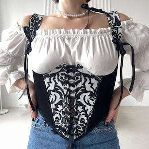 Сorsage, Corset, Corset Belt, Renaissance bodice, Underbust Corset, renaissance corset for dress, Black And White Corset