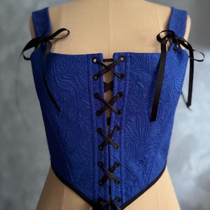 Handgemaakte jacquard renaissance korsettop: strapless lijfje, vetersluiting aan de voorkant