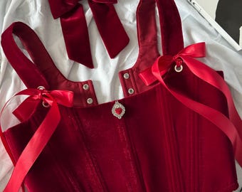 Corsé renacentista, corsé superior, corsé de talla grande, corsé con lazo para el pelo, corsé de terciopelo, traje navideño, corsé rojo oscuro, corsé burdeos