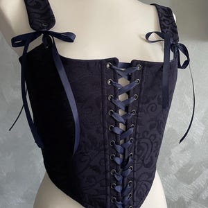 Renaissance Corset, Double Lace Corset, Corset Top, Handmade Corset ,Plus Size Corset,  Dark Blue Corset Front Lacing Bustier