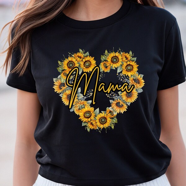 Sunflower shirt, Mama tee, Mom gift, Mother's Day 2024, Cute gift, Mom clothing, Heart tee, Flower shirt