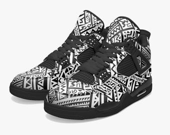 Zapatillas deportivas con estampados samoanos de The Bloodline, zapatillas altas personalizadas para fans de la WWE, zapatillas de lucha personalizadas para The Bloodline y fans de la lucha libre.