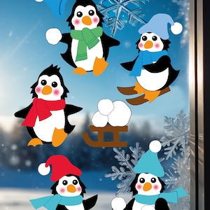 Images de fenêtre Fischer Pingouin s'amusant dans la neige Pack de bricolage en carton et papier carton photo