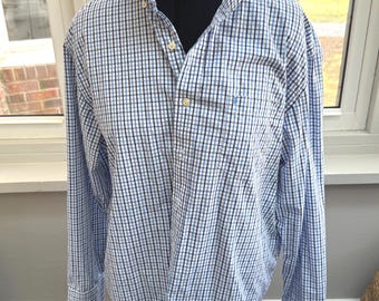 Dolores - Upcycled Men’s Shirt into Women's Blouse with Ruffle Collar | One-of-a-Kind Reworked Button Down | Sustainable Fashion - Sz XL