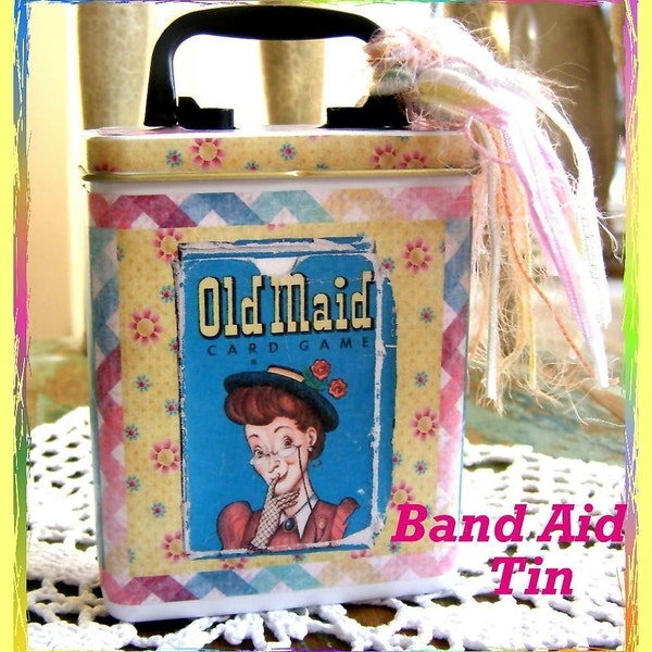 Vintage Old Maid Playing Cards and Band Aid Tin Cover Digital Printable Project - INSTANT DOWNLOAD