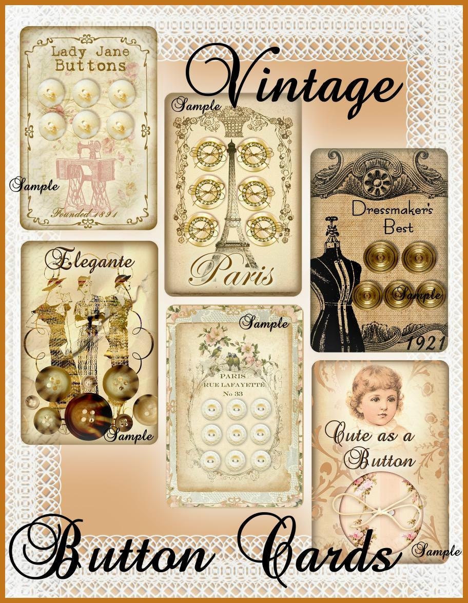 INSTANT DOWNLOAD Vintage Button Cards for Tags, Labels, Cardmaking, S…
