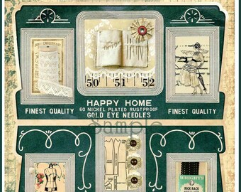 Vintage Needlecase Collage for Journals, Cards, Crafts - Digital Printable - INSTANT DOWNLOAD