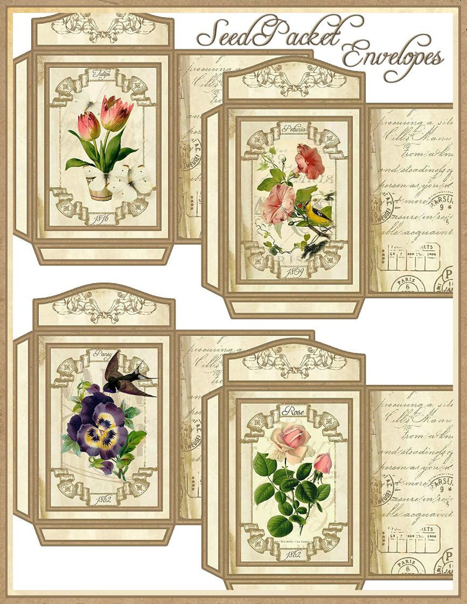 Vintage Seed Packet Envelopes Set for Cards, Gifts, Party Favors ...