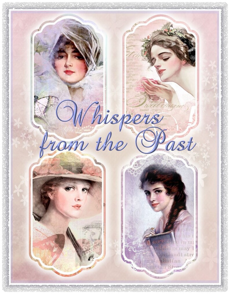 Whispers from the Past Collection of 4 Collages and BONUS Tags Cottage Chic Instant Download Digital Printable image 3