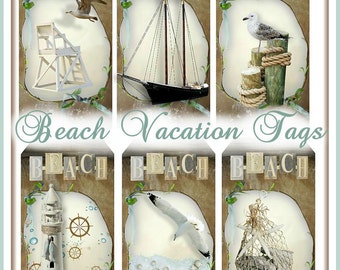 INSTANT DOWNLOAD Summer Beach Vacation Tags for Card, Scrapbooks, Gifts, Labels Digital Printables