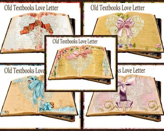 Old Textbooks Love Letters Clipart Set Romantic Valentine INSTANT DOWNLOAD Digital Printable