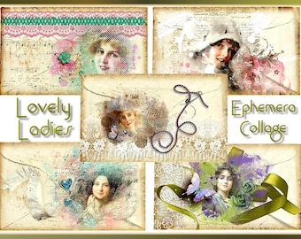 Lovely Ladies Envelope Ephemera Collage Set of 5 - Digital Printable - INSTANT DOWNLOAD