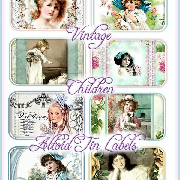 Vintage Children Altoid Tin Labels Craft Project Digital Printable INSTANT DOWNLOAD