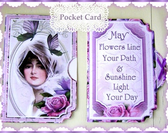 Sunshine & Flowers Side Opening Pocket Friendship Card and Tag Cottage Shabby Chic Digital Printable INSTANT DOWNLOAD