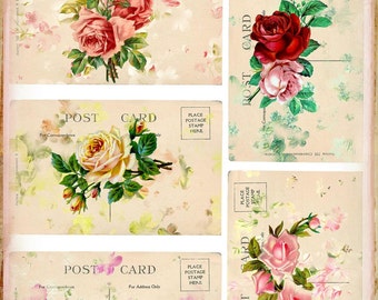 Vintage Rose Garden Post Card Set for Tags, Cards, Scrapbooks, Journals INSTANT DOWNLOAD Digital Printable