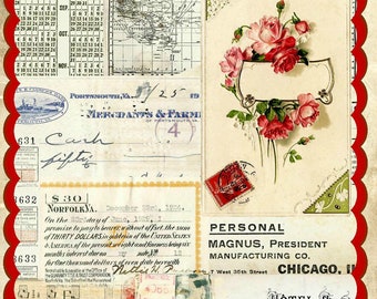 Vintage Ephemera Collage and BONUS Coordinating Tag Set #5 - INSTANT DOWNLOAD - Digital Printable for Journals