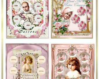 Vintage Baby Children Button Card for Tags, Labels, Cardmaking, Scrapbooking Cottage Chic Digital INSTANT DOWNLOAD