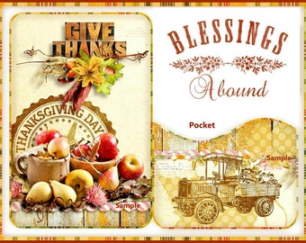 Blessings Abound Mini Journal Board Book Kit with Pockets and Tags Thanksgiving Digital Printable INSTANT DOWNLOAD