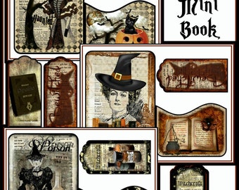 Haunted Dictionary Altered Art Witches Mini Book Project INSTANT DOWNLOAD Gothic Halloween Digital Printable