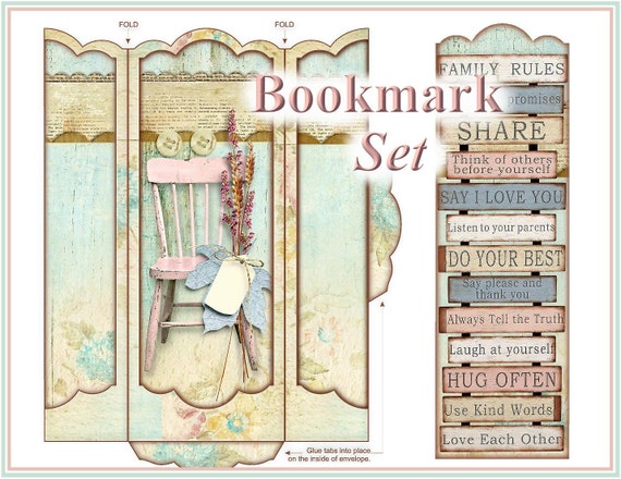 Family Rules Bookmark Set Shabby Cottage Chic Instant Download Etsy