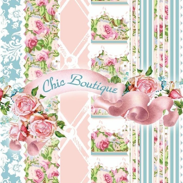 Cottage Chic La Petite Boutique Papers for Shabby Paris Scrapbooks, Cards, Crafts Digital Printable INSTANT DOWNLOAD