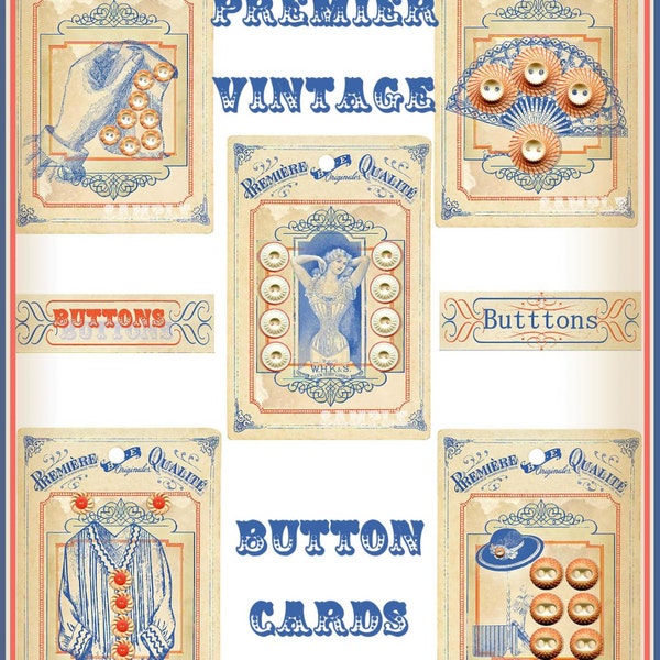 Vintage Premier Quality Button Card Sewing Tags INSTANT DOWNLOAD Digital Printable