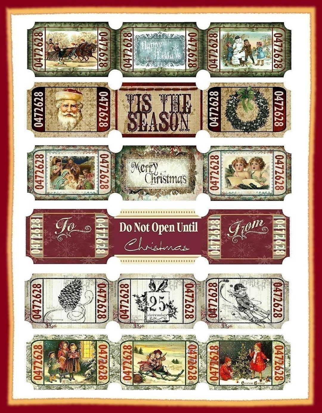 Altered Art Vintage Christmas Ticket Strips Digital - Etsy