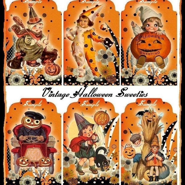 Altered Art Vintage Halloween SWEETIES Tags Digital Printable - INSTANT DOWNLOAD