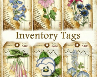 Botanical Collage Inventory Tag Set for Junk Journals - Digital Printable - INSTANT DOWNLOAD