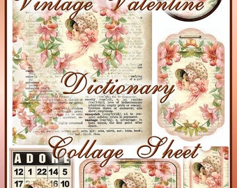 Vintage Valentine Dictionary Collage Sheet INSTANT DOWNLOAD Cottage Shabby Chic Digital Printable